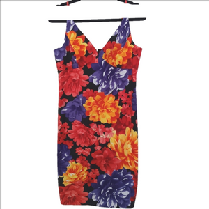 Sandra Floral Sleeveless Strap Dress Red/‎ Purple/Yellow Straight Zip US Size 8